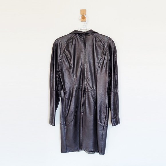 Lindzon by Bellissimo - Retro Black Leather Dress with Pointed Colar - GUC - Picture 2 of 16